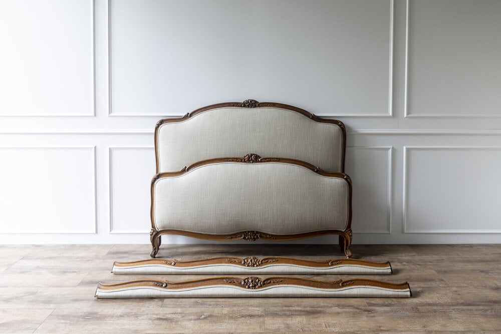 French+Antique+Louis+XV+Style+Walnut+Upholstered+Queen+Bed+for+sale+Mel