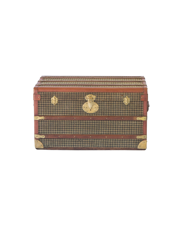 vintage green chequered travel trunk