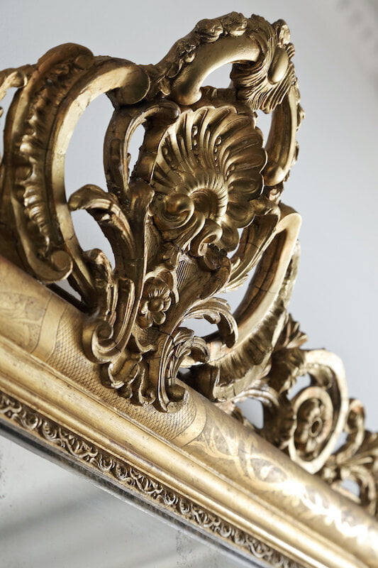 Large Antique French Louis Philippe Mirror Régence Cartouche
