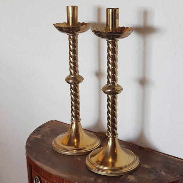 19th Century Gothic Style Brass Candlesticks