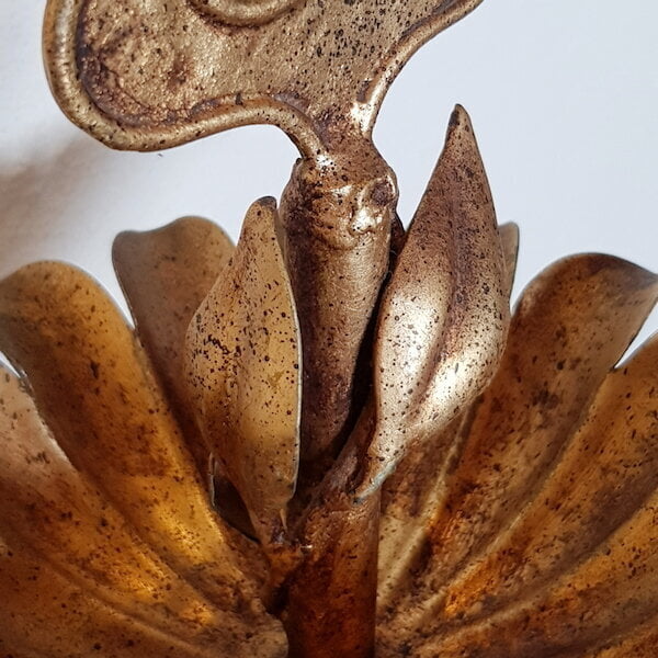 Mid-Century Italian Hollywood Regency Gilt Tole Metal Palm Leaf 2 Tier Serving Tray