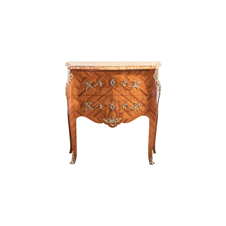French+Louis+XV+Style+Marquetry+and+Tulipwood+Commode
