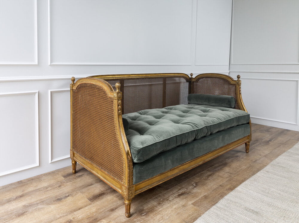 Carved Giltwood Louis XVI Period Double Cane Settee