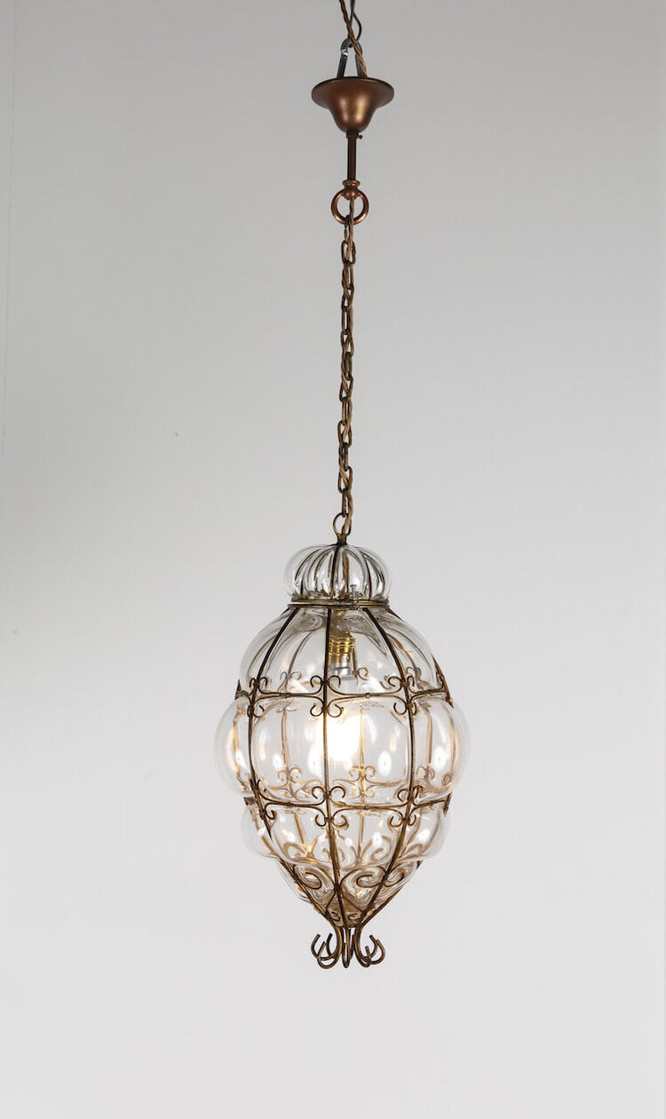 Pair+of+Seguso+Murano+Caged+Glass+Pendant+Lights+for+