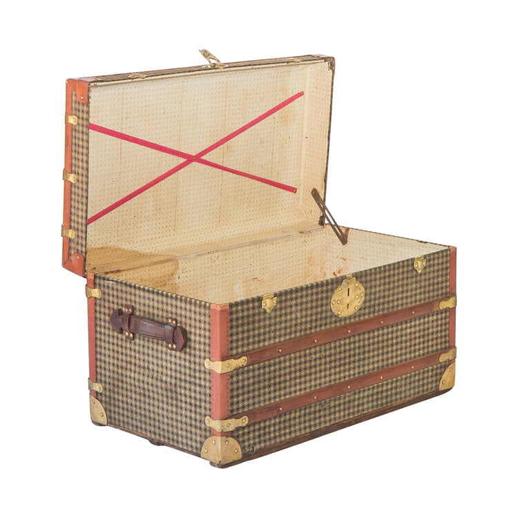 French Canvas, Timber and Brass Travelling Trunk