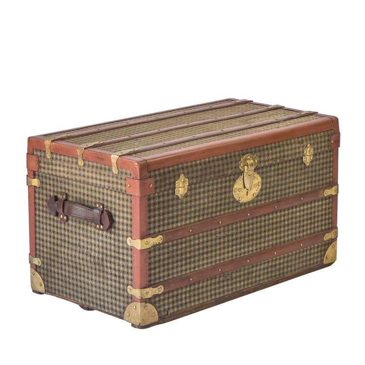 French Canvas, Timber and Brass Travelling Trunk