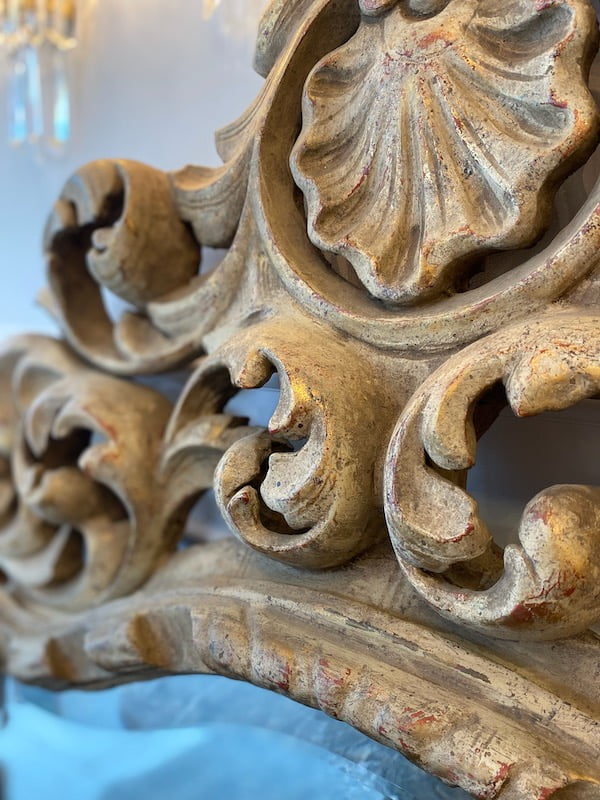 rococo style carved mirror close up