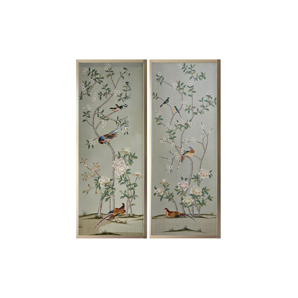 Maysong Green Chinoiserie Framed Wall Panels Diptych