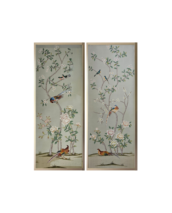 Maysong Green Chinoiserie Framed Wall Panels Diptych