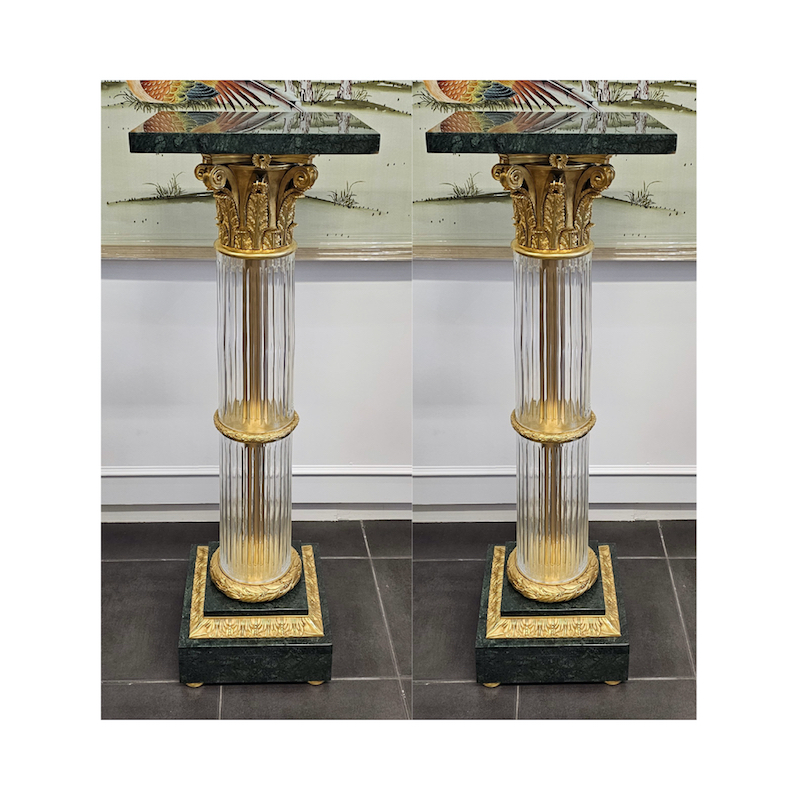 A Pair of Italian Neoclassical Style Murano Glass And Marble Pedestal Columns